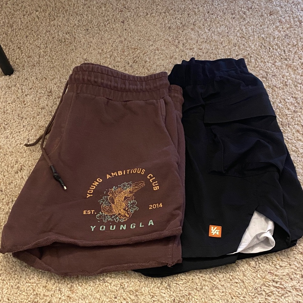 YoungLA Brown Graphic Shorts & Black Athletic Shorts